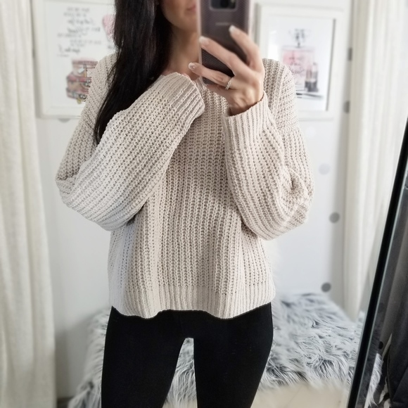 Sweaters - Cream Chenille Sweater Slouchy Neutral Sweaters